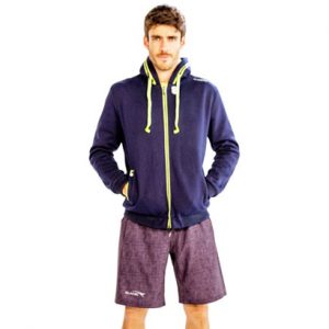 Blue and Lime Green Jacket with Purple Self-patterned Shorts
