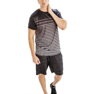 Black And White Half Sleeve Tee With Self-patterned Black Shorts Wholesale
