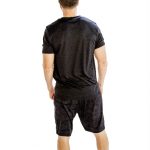 Black And White Half Sleeve Tee With Self-patterned Black Shorts