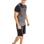 Black And White Half Sleeve Tee With Self-patterned Black Shorts