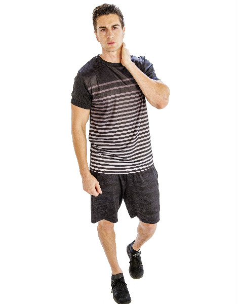 Black And White Half Sleeve Tee With Self-patterned Black Shorts Wholesale