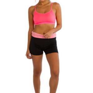 Bright Pink Sports Noodle-strap Bra with Black Shorts Wholesale