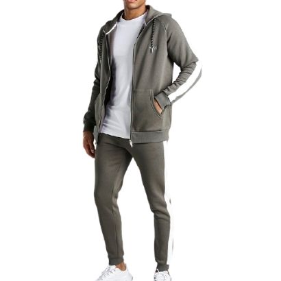 bulk sportswear fitness apparel-cotton khaki man muscle fit hooded detail tracksuit manufacturer
