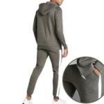 bulk sportswear fitness apparel-cotton khaki man muscle fit hooded detail tracksuit manufacturer