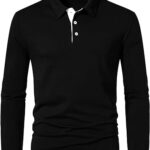 Men's Long Sleeve Slim-fit Cotton Golf Polo Shirt