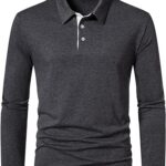 Men's Long Sleeve Slim-fit Cotton Golf Polo Shirts