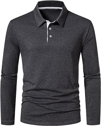 Men's Long Sleeve Slim-fit Cotton Golf Polo Shirts