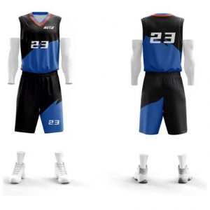 Custom polyester black and blue basketball Jersey