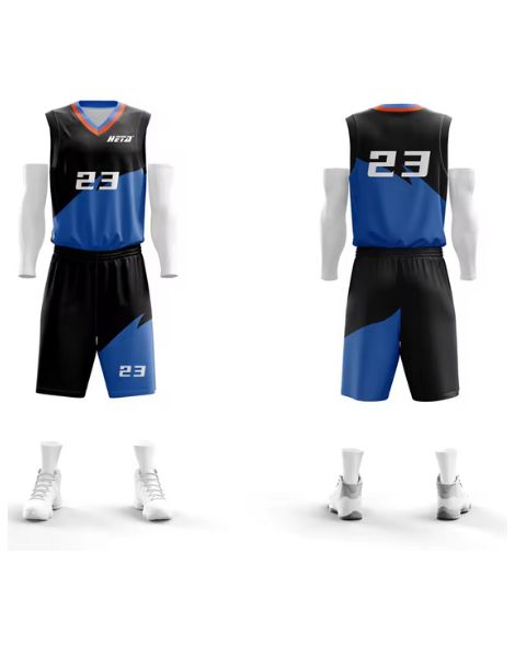Custom polyester black and blue basketball Jersey