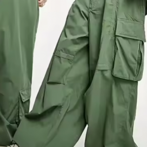 Olive green wide legged cargo trousers